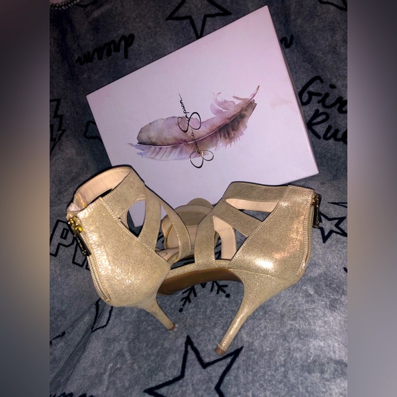 Jessica Simpson Dusty Metallic Gold Heels Size 8.5M - Picture 3 of 5